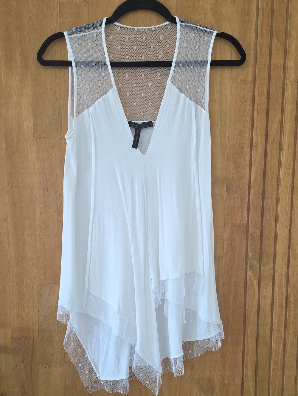 BCBGMaxAzria White Layered Polka Dot Mesh Yoke Camisole